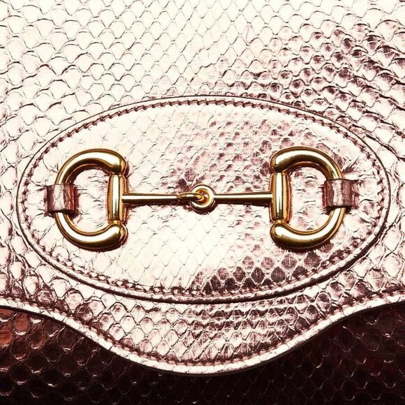 Gucci Pink Metallic Snakeskin Horsebit 1955 Small Crossbody Bag - Picture 7 of 10